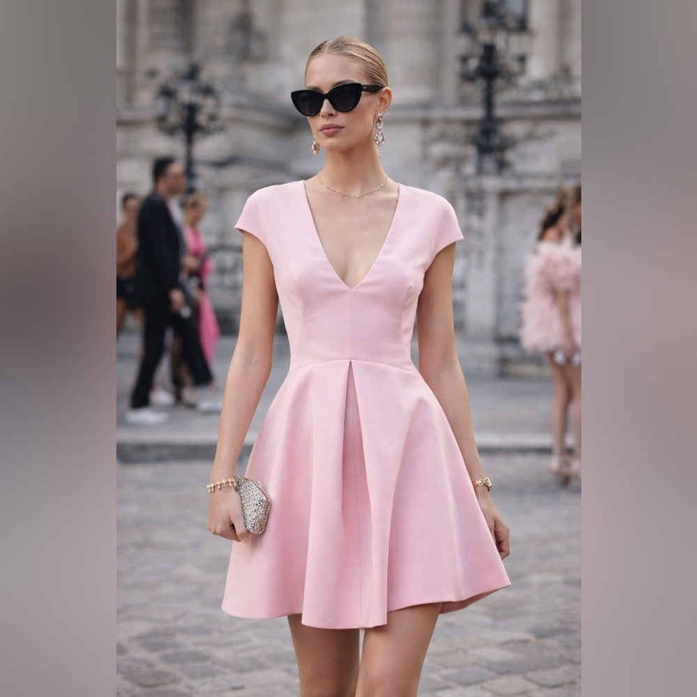 Halston Heritage Cap Sleeve V-Neck Mini Dress – Lotus